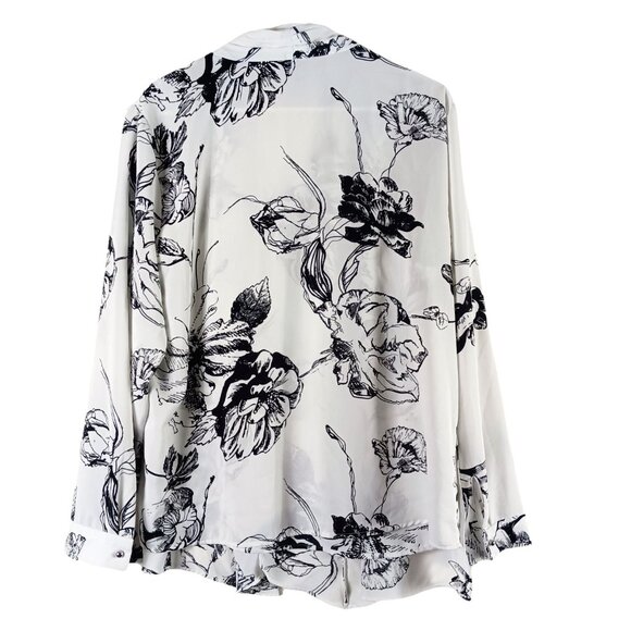 Chicos Layered Look Blouse Floral Monochrome Black White Size Large Long Sleeve - Picture 6 of 11